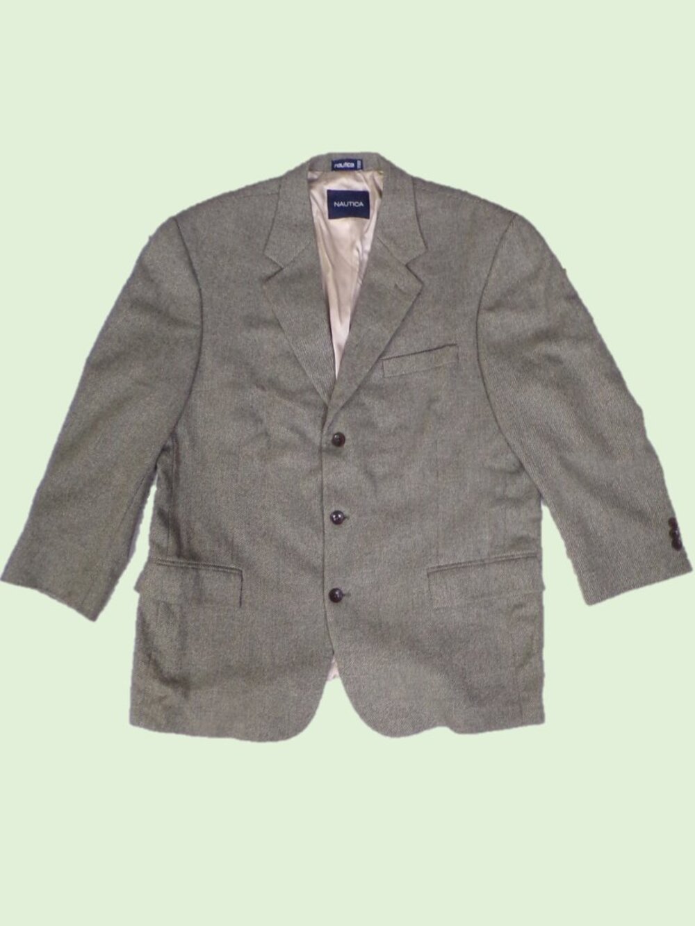 NAUTICA size 44R moss-green wool/cashmere barleycorn-tweed blazer dry clean only